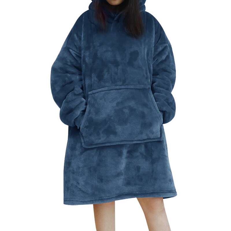 Robe Thick Warm Sleepwear Blanket with Sleeves Warm Hoodies Sweatshirts Giant TV Blanket Women Hoody Robe Casaco Feminino: blue