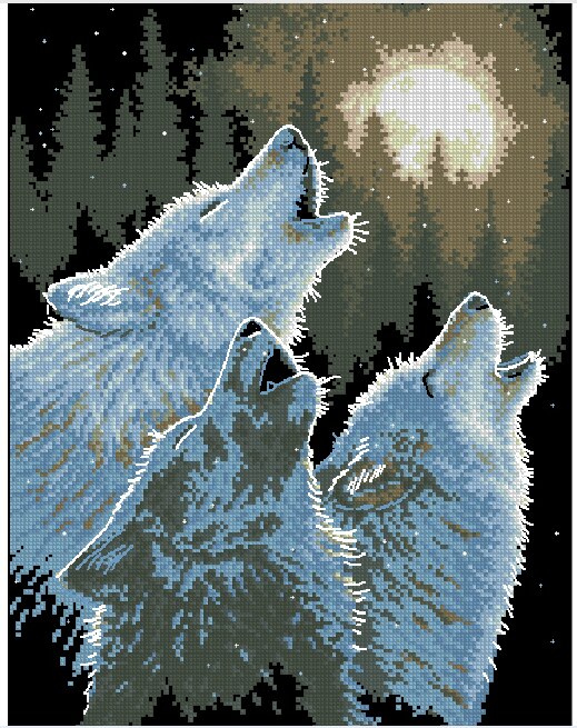 Top populaire 100% precisie canvas telpatroon wolf howl bij de maan, wilde call wolven