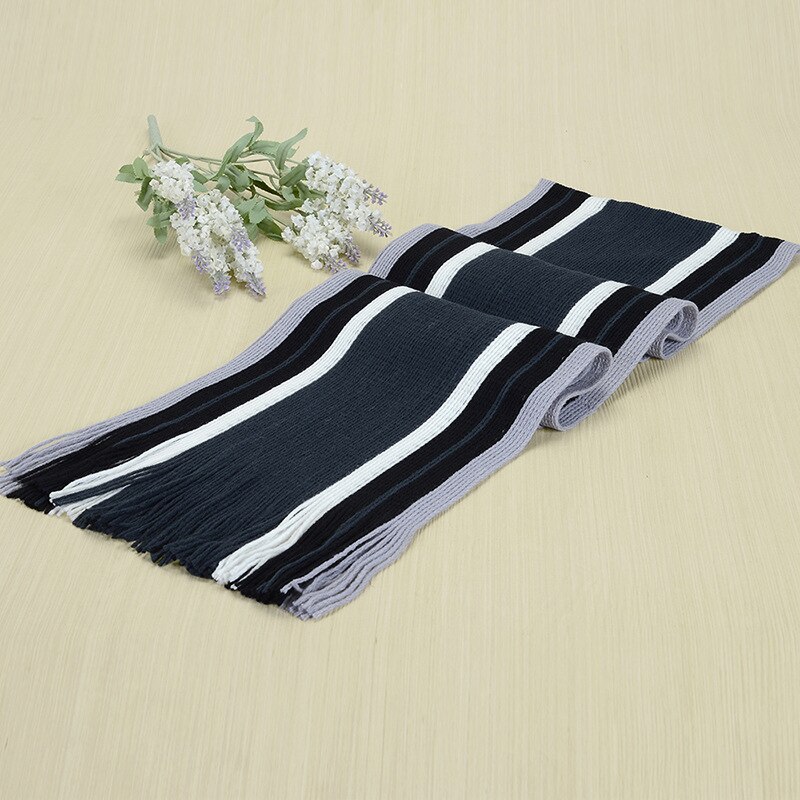 Écharpe rayée en coton pour hommes, écharpe de styliste, châle tricoté, de pour femmes et hommes, écharpe rayée avec glands, en cachemire: Navy blue