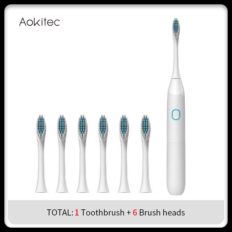 Aokitec Electric Sonic Toothbrush 50% OFF Replacement Heads Battery Automatic Waterproof Tooth Brush Deep Cleaning Oral Hygiene: White2