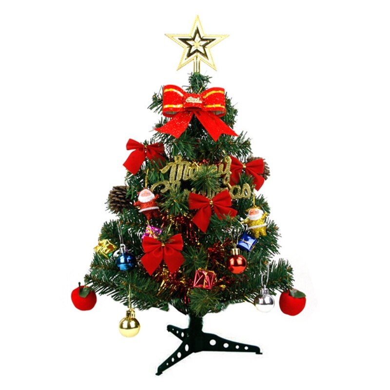 45/60cm LED Artificial Christmas Tree with Pinecone Santa Bow Ribbon Ornaments