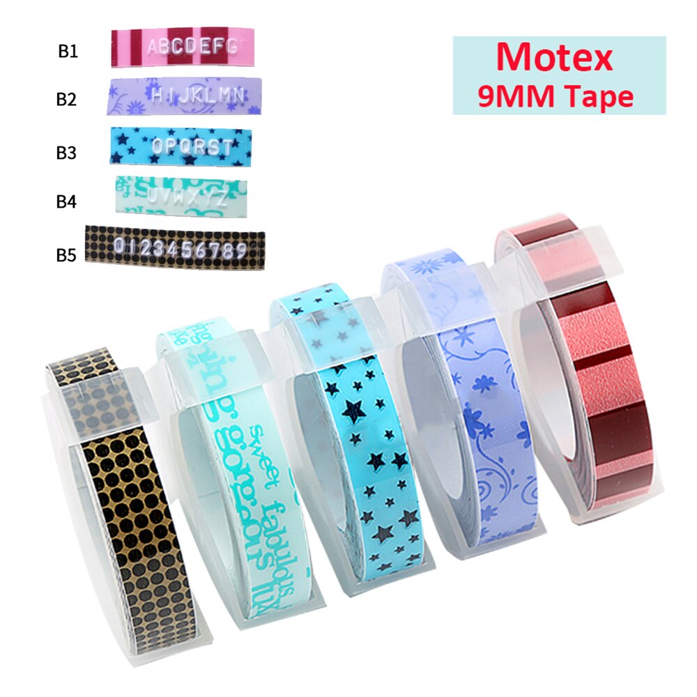 5Rollen DIY Motex 3D Präge Etikett Band 9mm Nachfüllung Bänder für Dymo 1880 12965 Band Drucker Schreibmaschine MOTEX e101 Etikett Hersteller: gemischt Farbe einstellen B