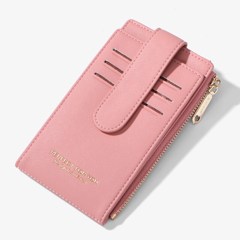 Porte-cartes RFID pour femmes, portefeuille Anti-vol, cartes de crédit de visite, sac à fermeture éclair, poche de porte-monnaie: Dk Pink