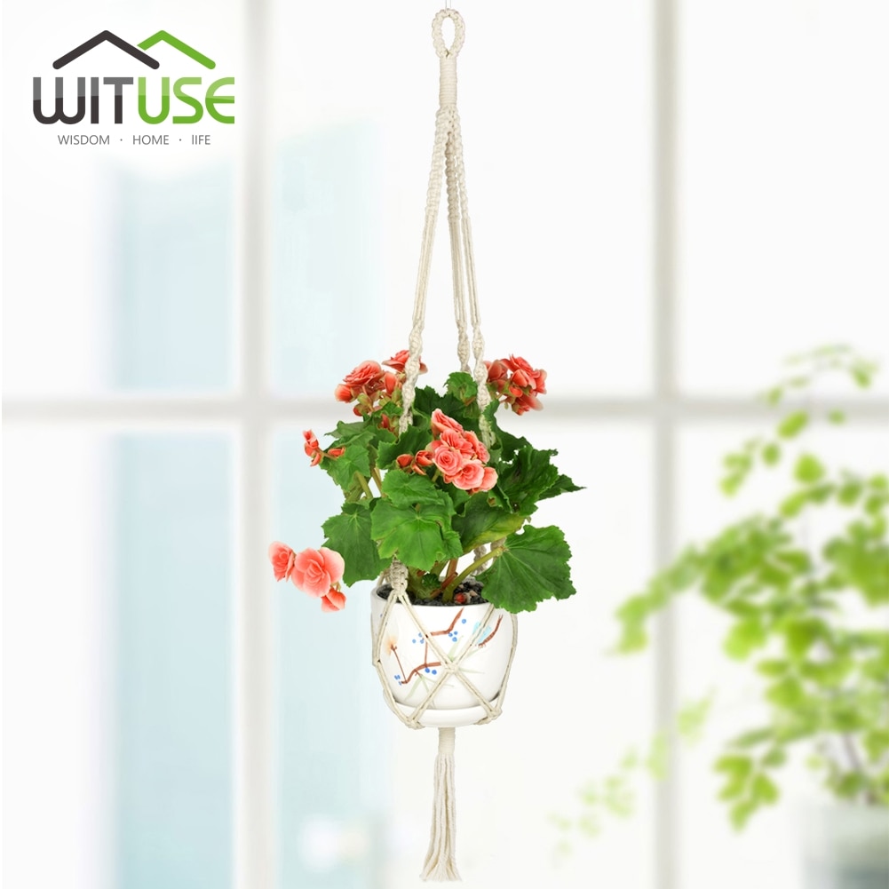 Wituse macrame växthängare krok grytlapp handgjord 100%  bomullssnöre växthängare hängande korghållare enkel/tofs 28 35 46 "
