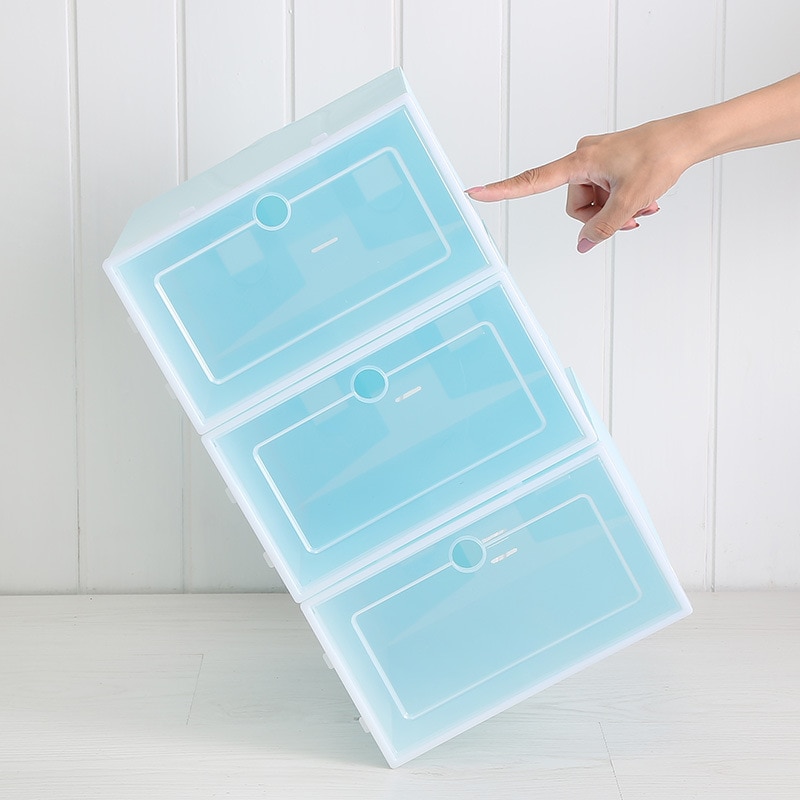 6 stk flip sko æske fortykket skuffe etui plast sko æsker stabel boks sko arrangør sko boks opbevaring sko rack
