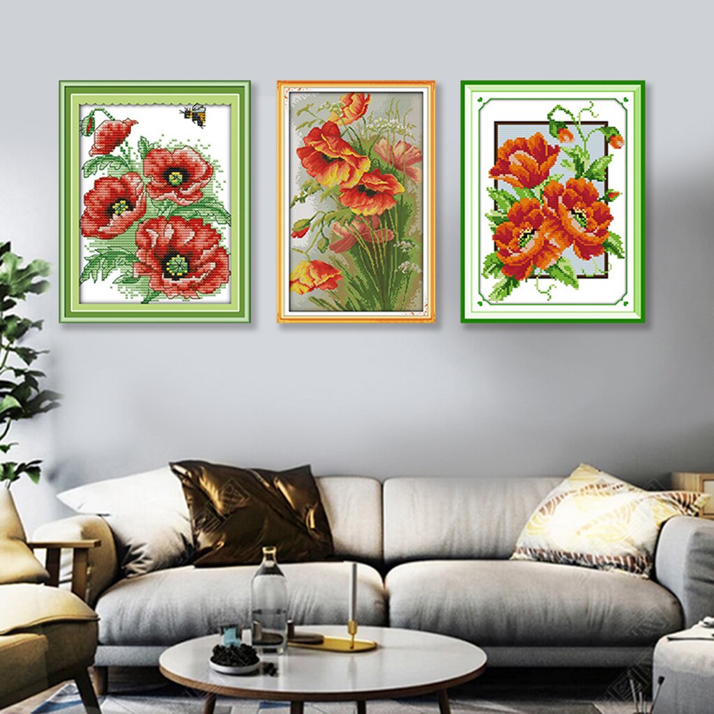 14CT Flower Cross Stitch Kit Beginner Embroidery Starter Kits 3 sizes