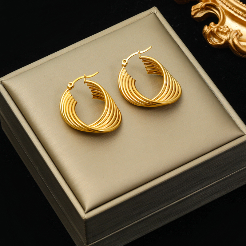 EILIECK-pendientes de acero inoxidable 316L para mujer y niña, aretes giratorios geométricos de Color dorado, joyería para la oreja que no se decolora, para , BAKьги: Chapado en zinc blanco y azul