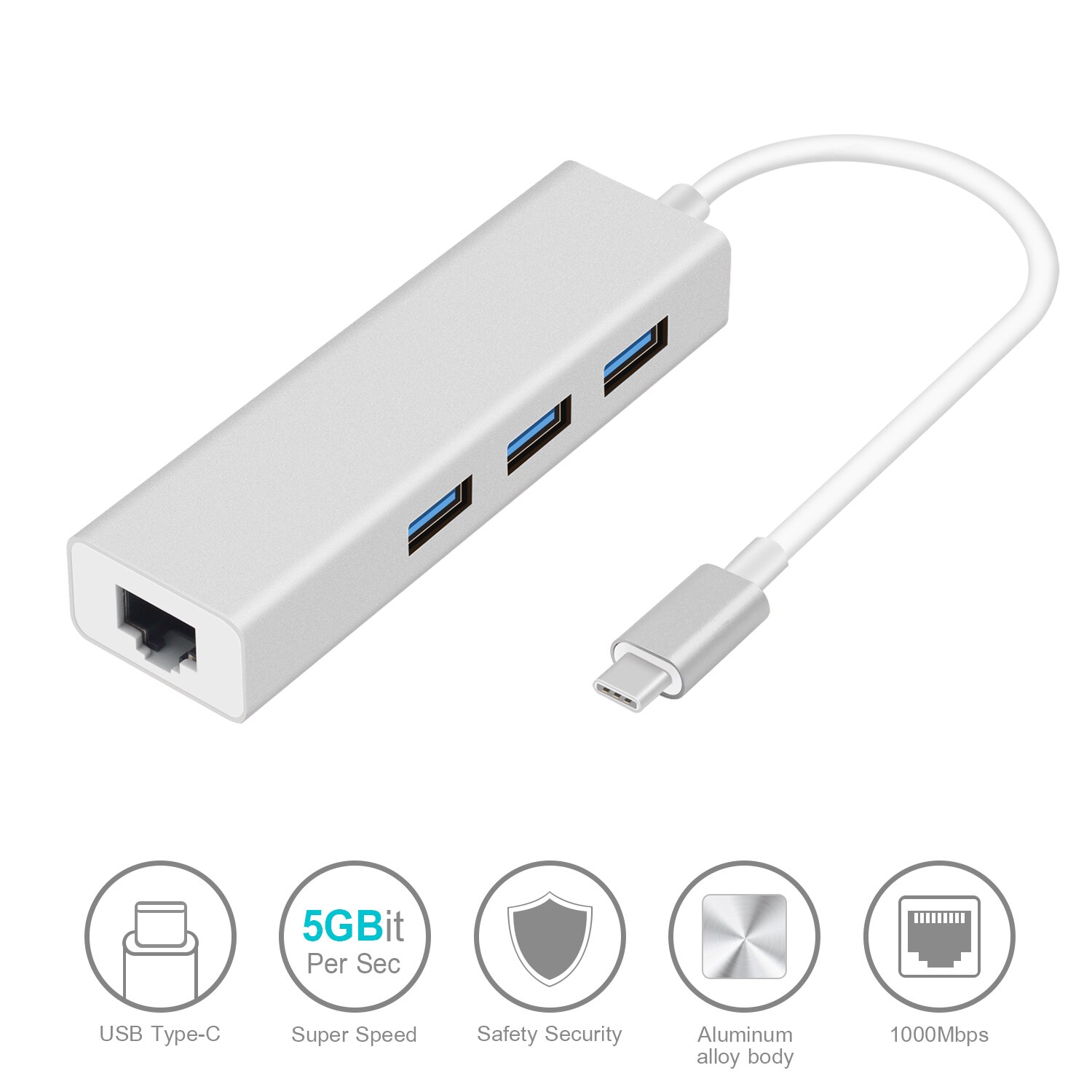 GOOJODOQ USB C Ethernet Rj45 Lan Adapter 3 Port USB Type C Hub 10/100/1000 Mbps Gigabit ethernet USB 3.0 Network Card voor MacBook