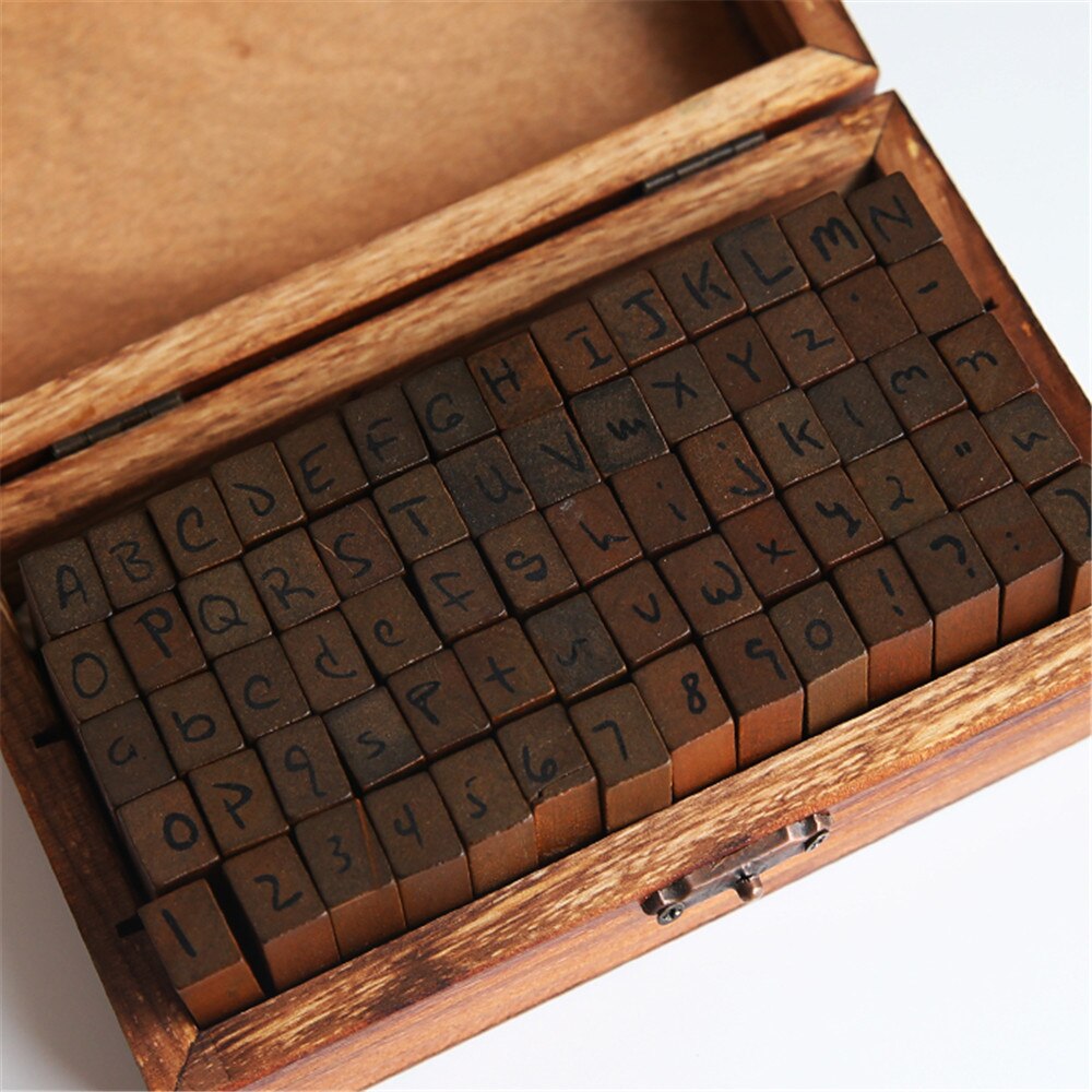 70pcs/set Number Alphabet Combination Letter Stamps with Wooden Box DIY Letter Diary Rubber Stamp Set Art Craft for Scrapbooking: b