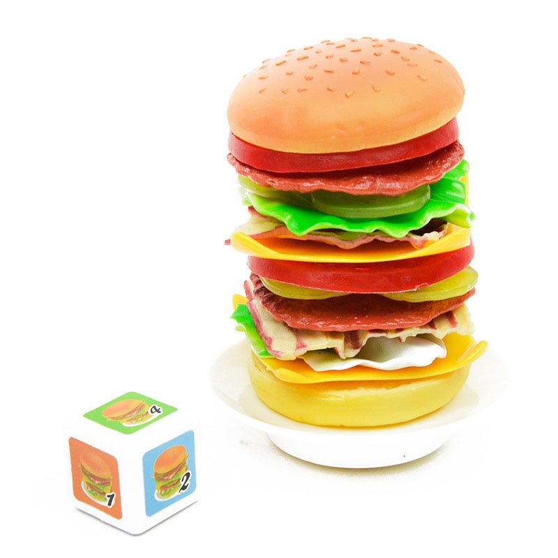 Flerfarvet hamburger donut balance legetøj nyhed stabling burger pædagogisk skrivebord spil sjov stak mad børn legetøj