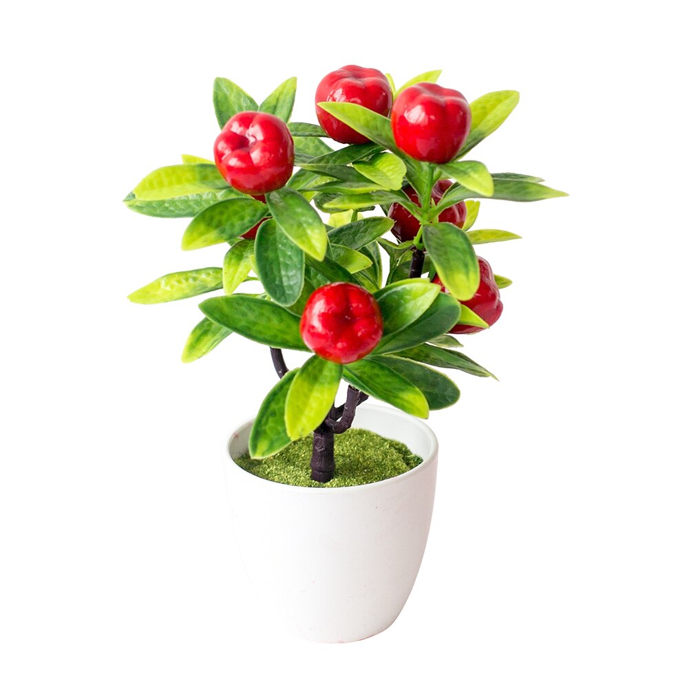 1pc kunstmatige fruitbomen bonsai bruiloft feest thuiskantoor bureau bonsai decoratie aardbei sinaasappel chinese bessen chili appel perzik t: Appel