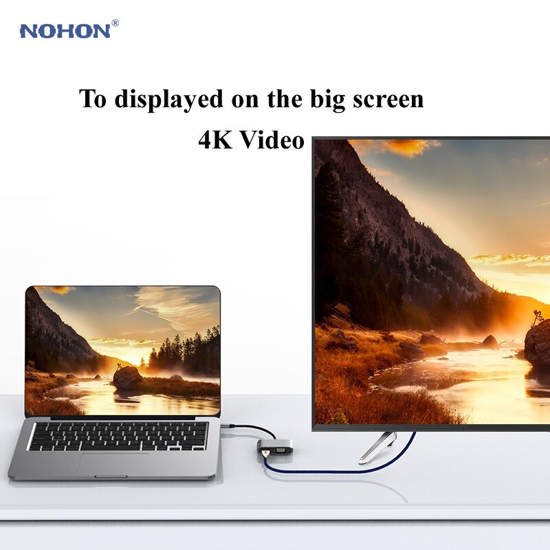 Nohon – HUB USB type-c vers HDMI et VGA, adaptateur pour MacBook, Samsung Galaxy S9/Note 9, Huawei P20 Pro, Mate 20 X Pro, ordinateur portable