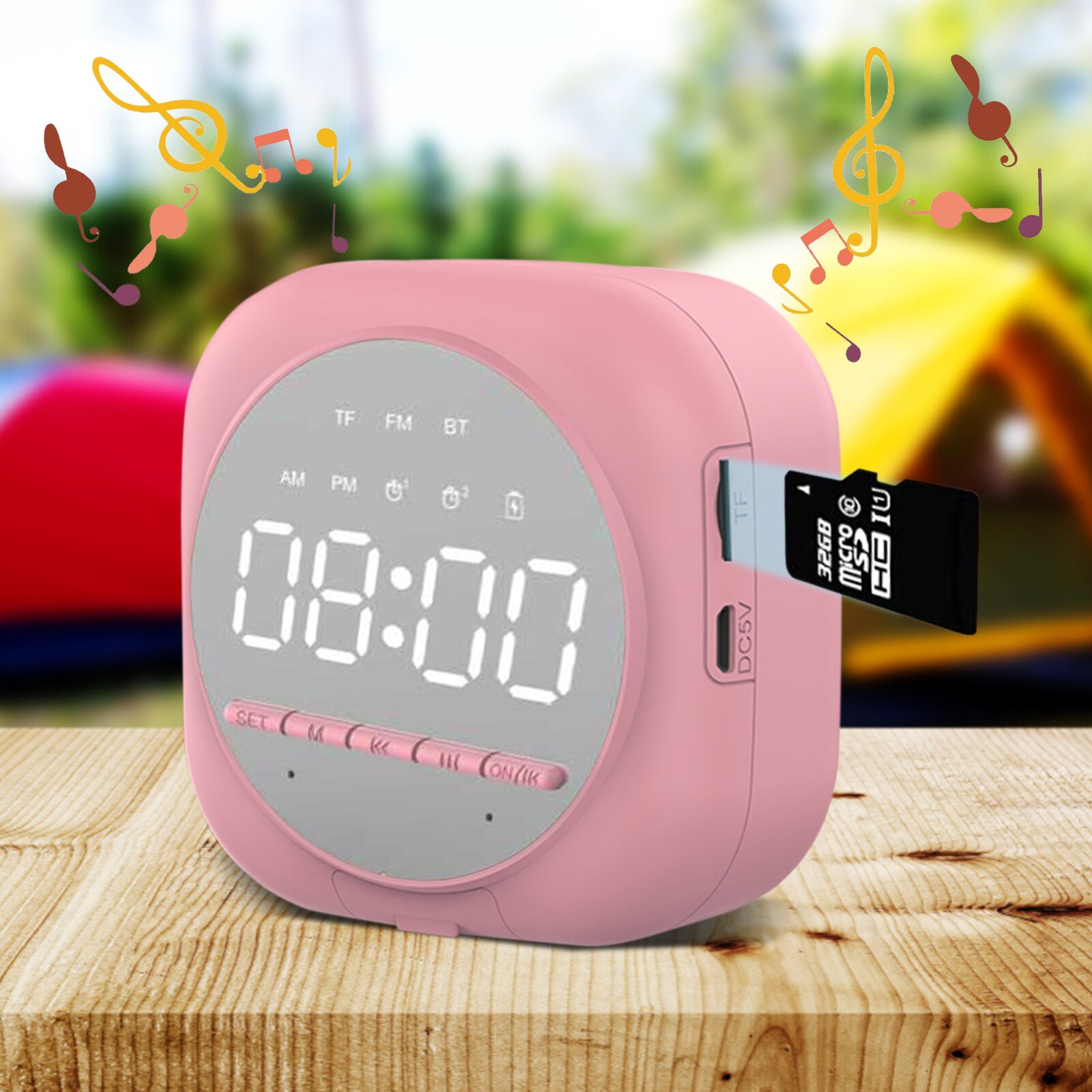 Wekker Bluetooth Luidspreker Nachtlampje Speaker MP3 Speler Mini Led Scherm Spiegel Speakers Kaart Klok Wekker Geluid