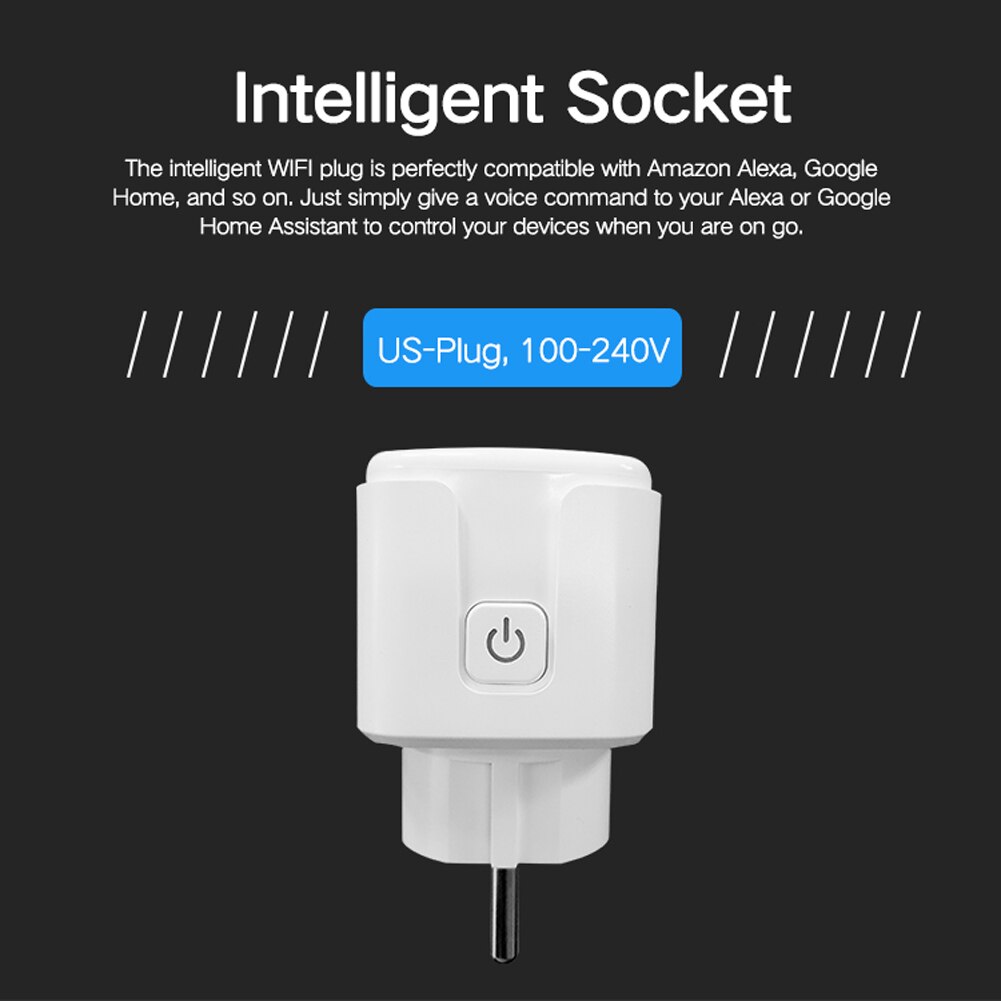 Tuya Wifi Intelligent Socket Remote Control Wireless Remote Voice Control Timer Smartplug Compatible with Alexa Google Assistant