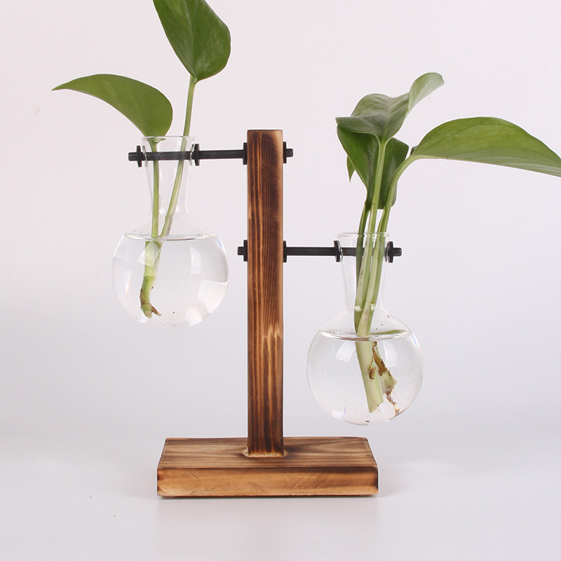 Terrarium hydroponiske planter vaser vintage blomsterpotte gennemsigtig vase træramme glas bordplante planter hjem bonsai indretning: Type b