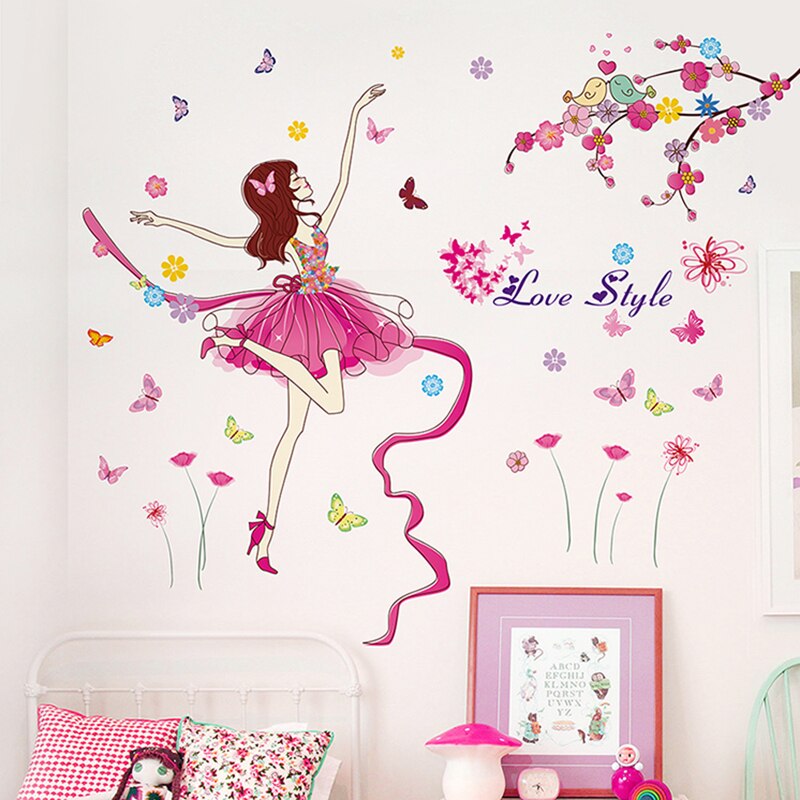Cartoon Girl Wall Stickers DIY Children Walll Decals for Kids Rooms Baby Bedroom Nursery Home Decoration