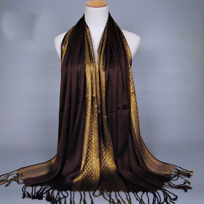 Hijab Femme Musulman Luxury Sparkly Gold Bright Silk Scarf Women Print Scarves Wraps Men Stoles Bandanas Bufanda Unisex Hombres: Dark Khaki