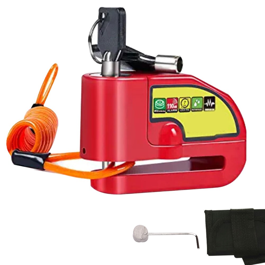 Disc Brake Lock 110db Alarm Scooter Security Portable Outdoor Motorcycle Bike With Reminder Cable Anti Theft Padlock Universal: Rood