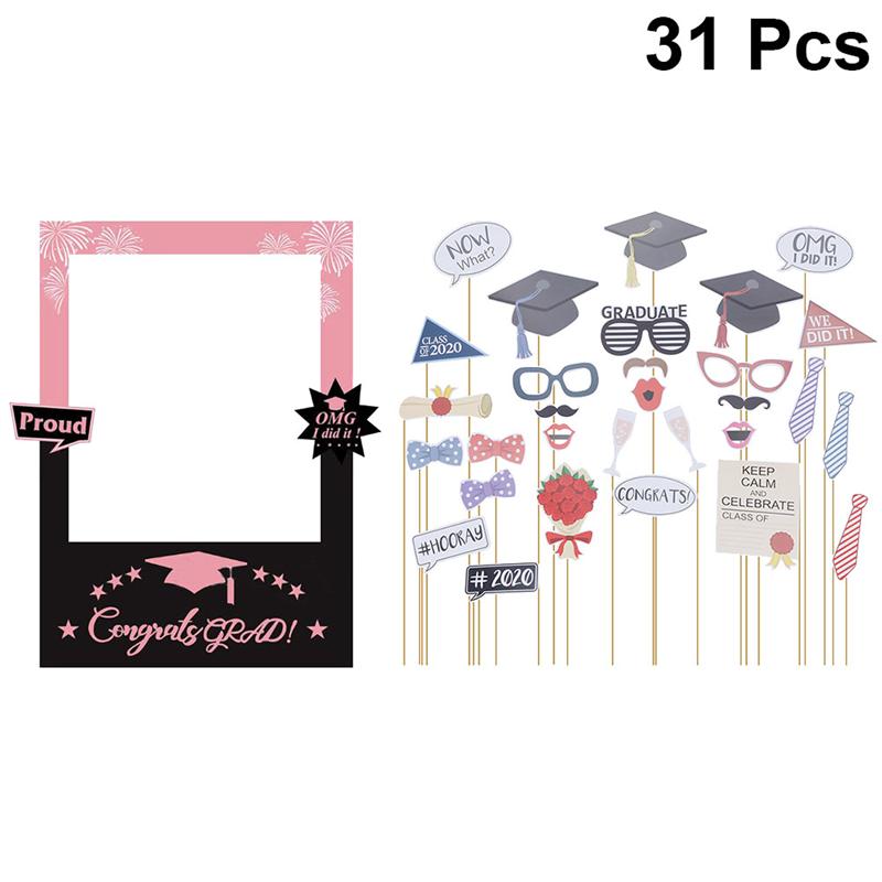 31pcs Graduation Handheld Photo Props Set Party Paper Picture Selfie Frame Fun Photo Booth Props Graduation Party Supplies