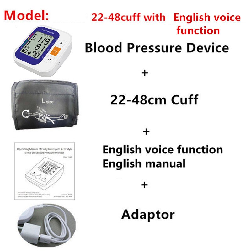 Engels Voice Digitale Arm Bloeddrukmeter Automatische Draagbare Bloeddrukmeter Hartslag Machine Bloeddrukmeter: envoice22-48
