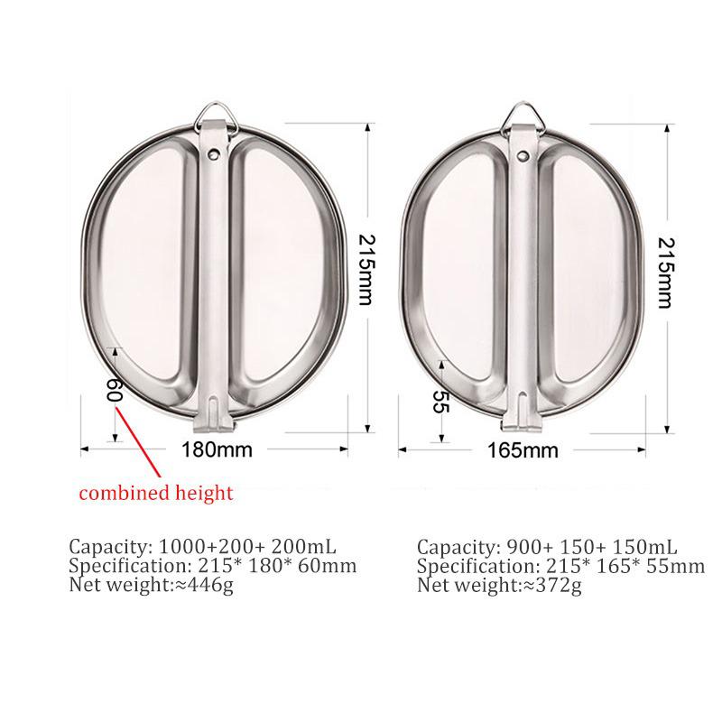 2 in 1 Edelstahl 304 Mittagessen Kasten Faltbare Griff Zwei Größen von Soldat Kochgeschirr draussen Camping Herde einstellen Picknick Kasten