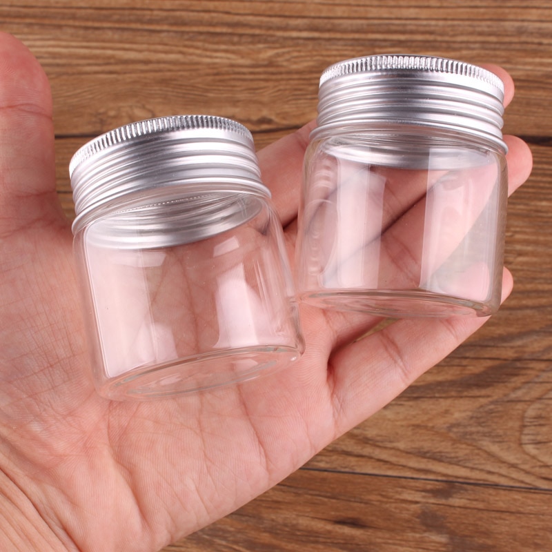 24 stks 50 ml Maat 47*50mm Transparant Glas Parfum Spice Flessen Tiny Jars Flesjes Met Zilver Schroef Cap DIY Craft