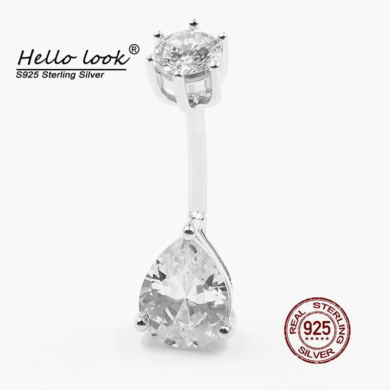 HelloLook – Piercing de nombril en argent Sterling 100% pour femmes, anneau de ventre en Zircon, goutte d&#39;eau, 925, bijoux de corps, mariage, bouton de ventre