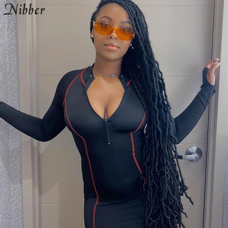 Nibber sport fritid stil fast glidelås høyhalset genser kjole kvinner grunnleggende gate aktivitet slitasje høst bodycon mini kjole kvinne