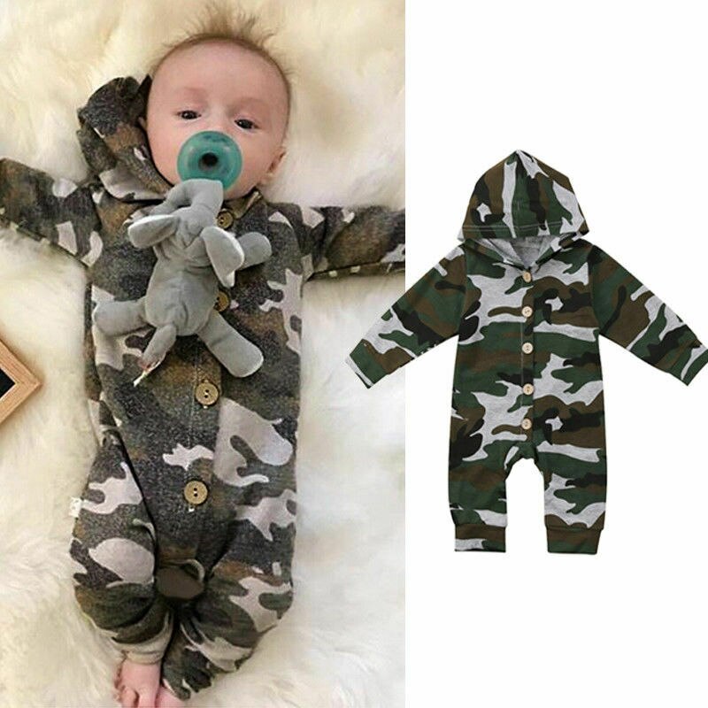 Winter Peuter Kids Baby Jongen Camo Romper Jumpsuit Lange Mouwen Hooded Kleding Outfits 0-24M