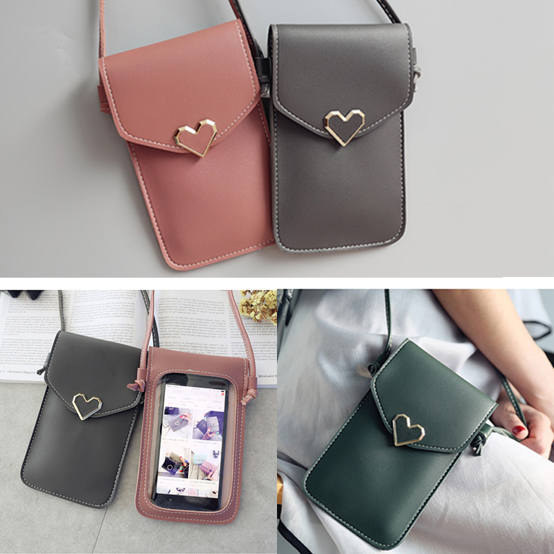 Nouvel Été Femmes En Plein Air poche portefeuille Sac À Bandoulière En Forme De Coeur Décoratif Écran Tactile De Téléphone Portable Quotidien Directe KDCW1