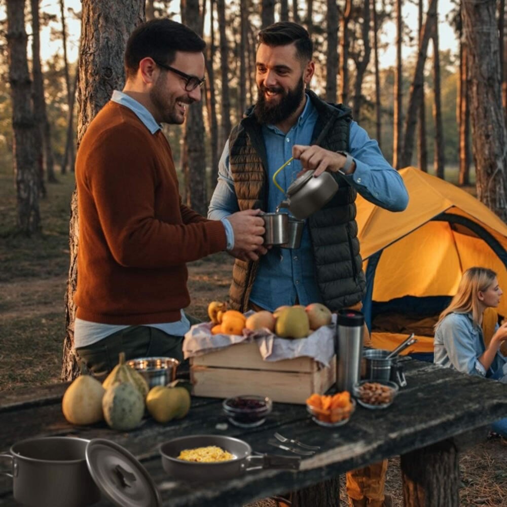 3PC Person Freien Kochgeschirr einstellen DS500 Camping Kochtopf Pfanne einstellen