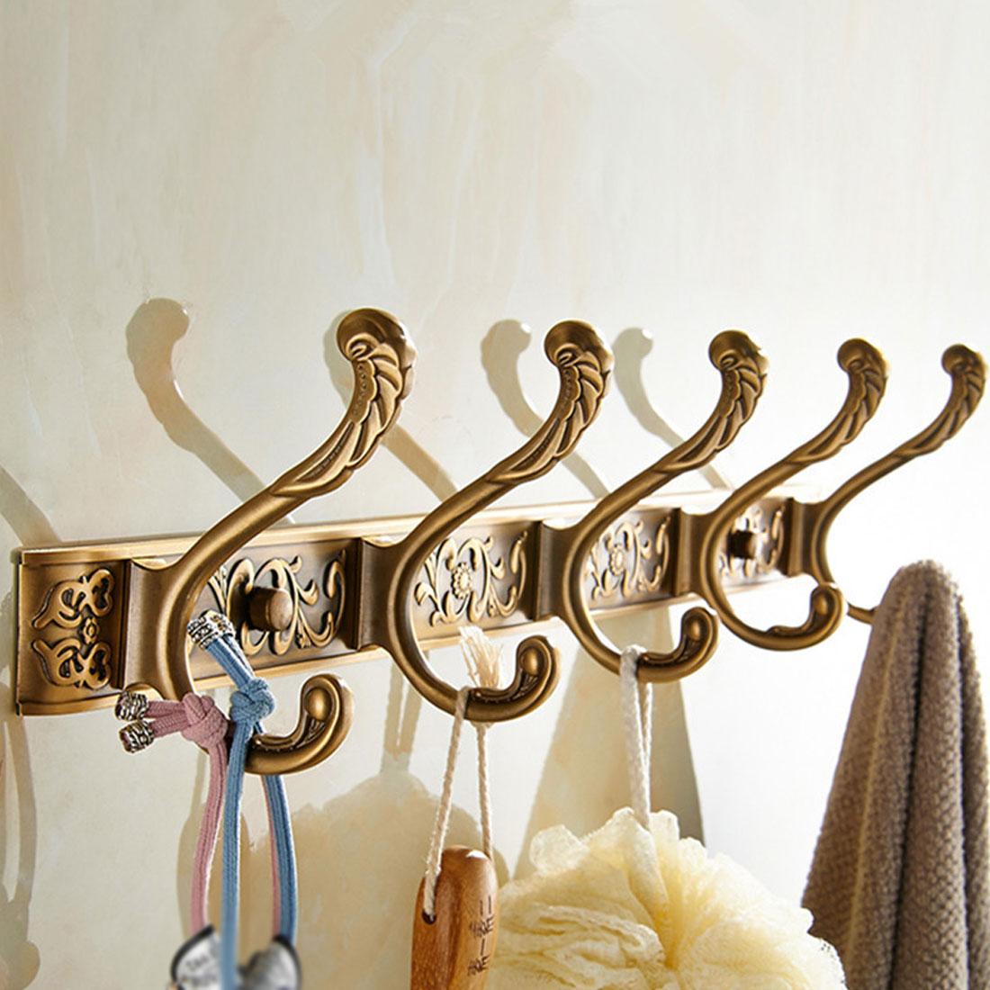 5 Row Hooks Luxury Bathroom Wall Carving Robe Hook Coat Hanger Door Hooks For Bathroom Accessories