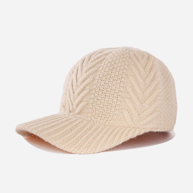 Hatt för kvinnor höst och vinter ledig ullhatt förtjockad och varm justerbar enfärgad basebollhatt med brätte stickad mössa: Beige