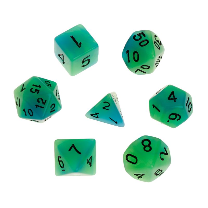 2022 7Pcs/set Luminous Polyhedral Sided Dice D4 D6 D8 D10 D12 D20 Set For D&amp;D RPG Poly Game: Green and Blue