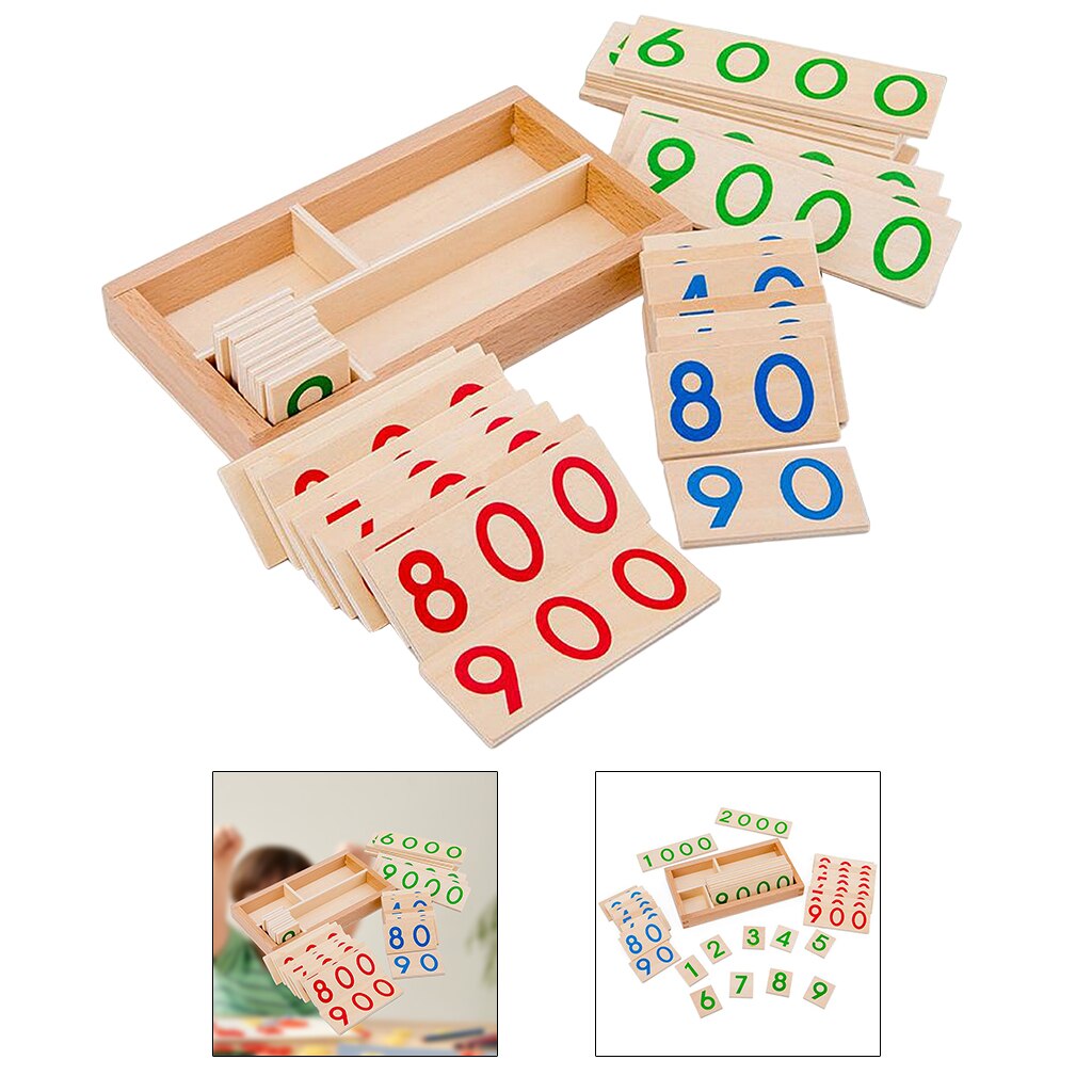 Bois Mathématiques Nombre Carte 1-9000 1-9 10-90 100-900 1000-9000 préscolaire Précoce