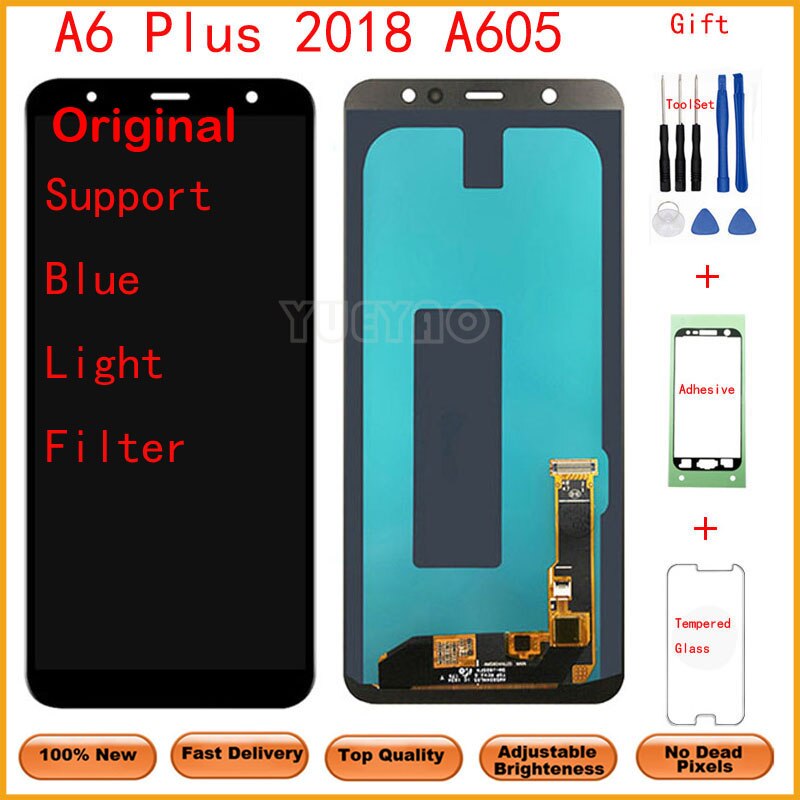 Super AMOLED LCD Für Samsung Galaxis A6 Plus A605 A605F A605FN Bildschirm LCD Anzeige berühren Bildschirm Replacment Teile: original WithGift