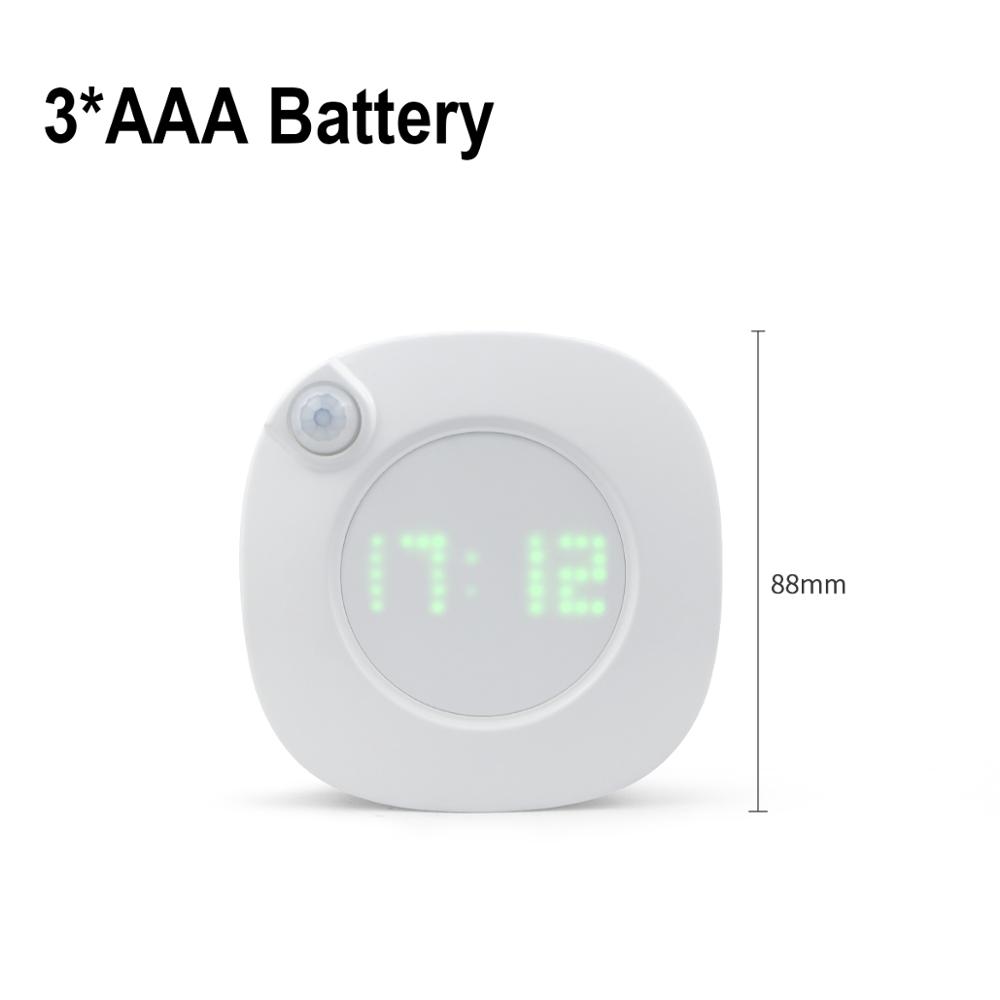PIR Bewegung Sensor LED Nacht licht Mit Digital Zeit Wanduhr USB Aufladbare LED Zauberstab lampe Für Schlafzimmer Badezimmer Dekoration: AAA Batterie Energie