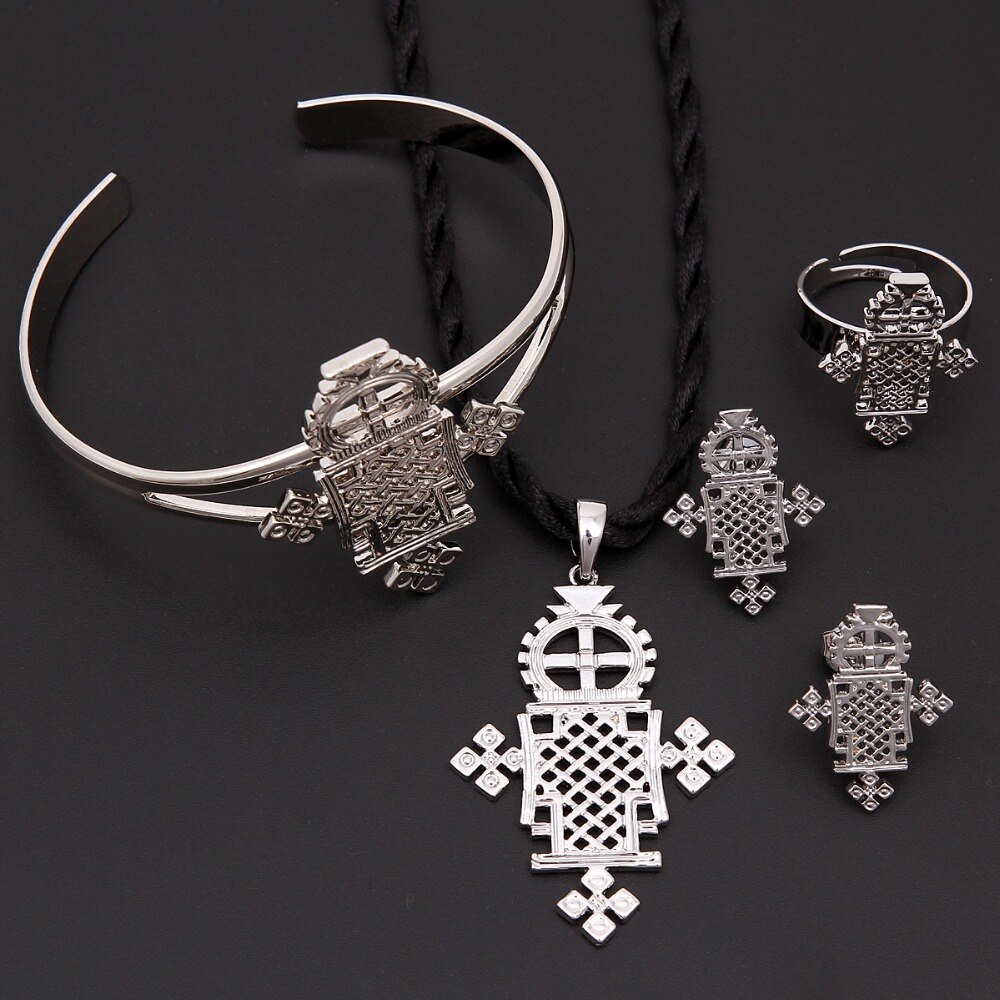 Helle Silber Äthiopischen Schmuck Eritrea Habesha Anhänger Seil Kette Armbinde Ohrringe Ring Schmuck Afrikanische Hochzeit