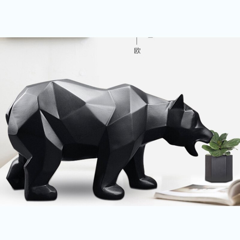 Bear Resin Statue Model Black Bear Sculpture Geometric Wildlife Male Bear Decor Home Office Animal Statues Craft Orament