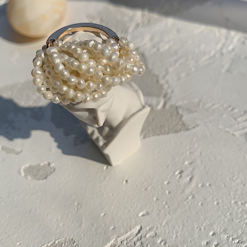 Woogge Vintage ▾ Barocco Naturale Anello di Perle D'acqua Dolce per Le Donne Elegante A Mano di Lavoro A Maglia Irregolare mini Perla in Rilievo Anelli: naturale pearl