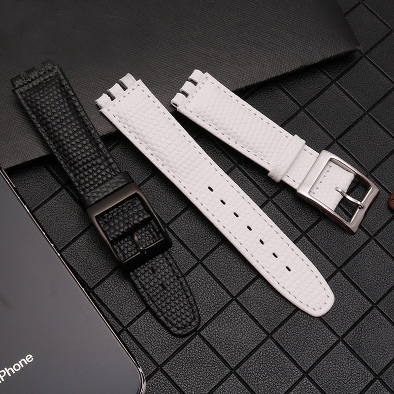 17Mm Hagedis Patroon Horloge Band Lederen Band Vervangende Polsband Voor Swatch Ycs Yas Ygs Zwart Bruin Wit Armband