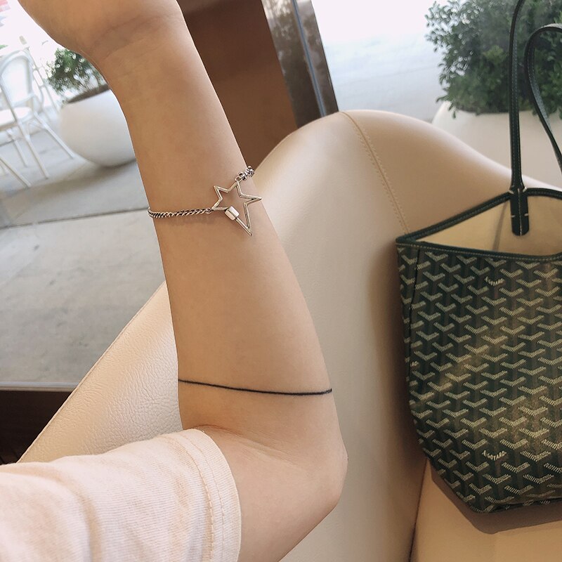 Anenjery vintage onregelmatige splitsende pentagram ketting thaise zilveren armband voor vrouwen verstelbare armband sieraden s -b400