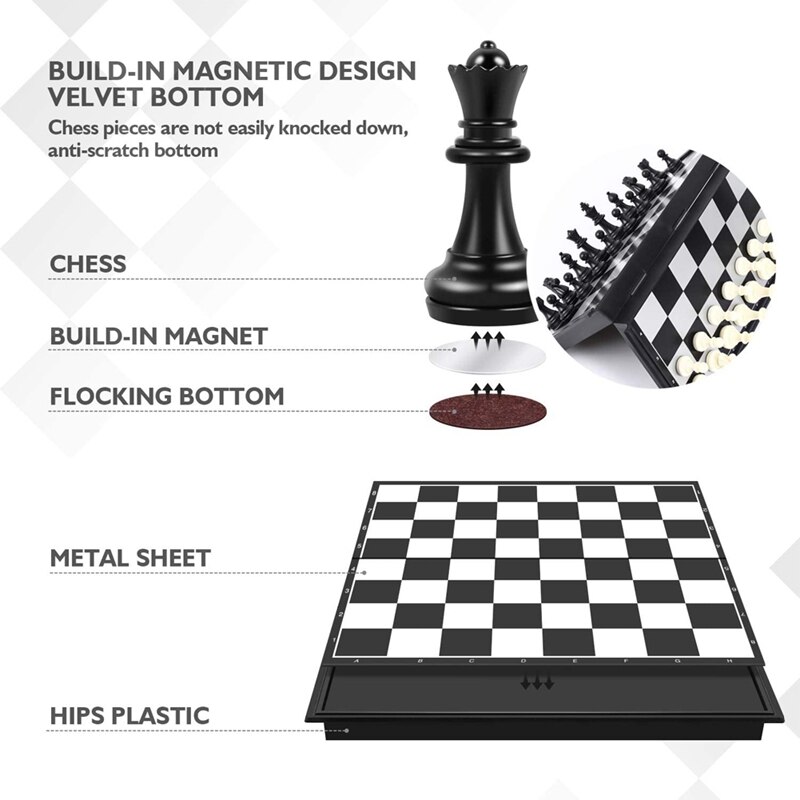 Magnetic Folding Chess Portable 25X25cm Chess Board Black And White Chess Toys For Gatherings And Family Activities