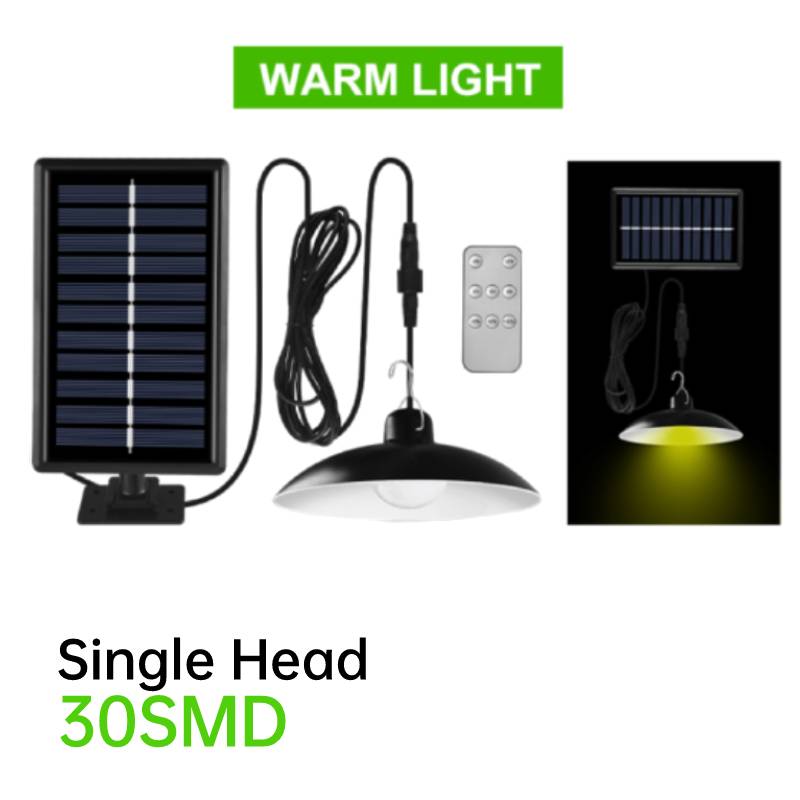 Single Double Head Solar Pendant Light Outdoor Indoor Split Solar Shed Light Remote Power Cord Garden LED Spotlight Street Light: 02 Warm light
