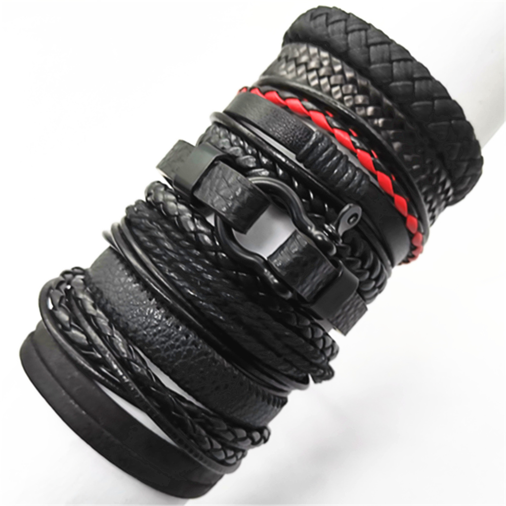 10 unids/set negro envoltura tejida nueva pulseras hechas a mano para hombres pulseras de cuero para hombres y mujeres brazalete para hombres de joyería al por mayor