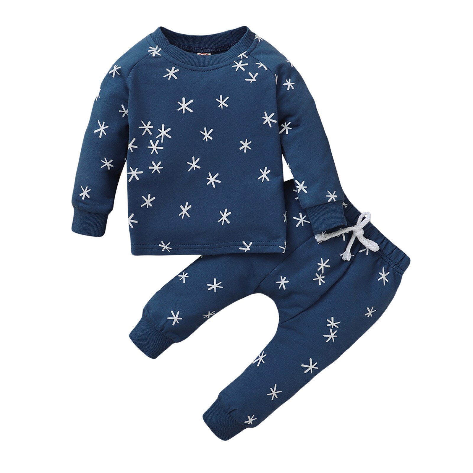 Toddler Infant Kids Baby Boys Girls Nightwear Long Sleeve O-Neck Star Printed Pullover Tops+Pants Home Outfits Set#p4: Blue / 6M