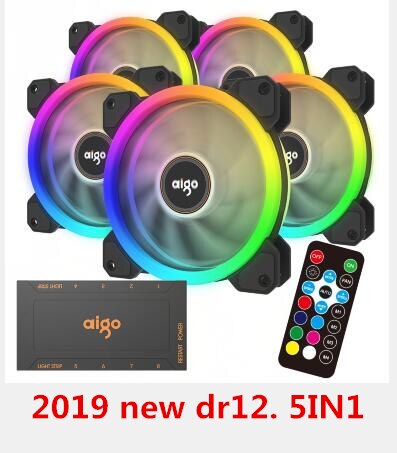 Aigo DR12 Computer Case PC Koelventilator RGB Passen LED 120mm Stille + IR Remote computer cooler Cooling RGB Case Fan: 5 FAN and IR Remote