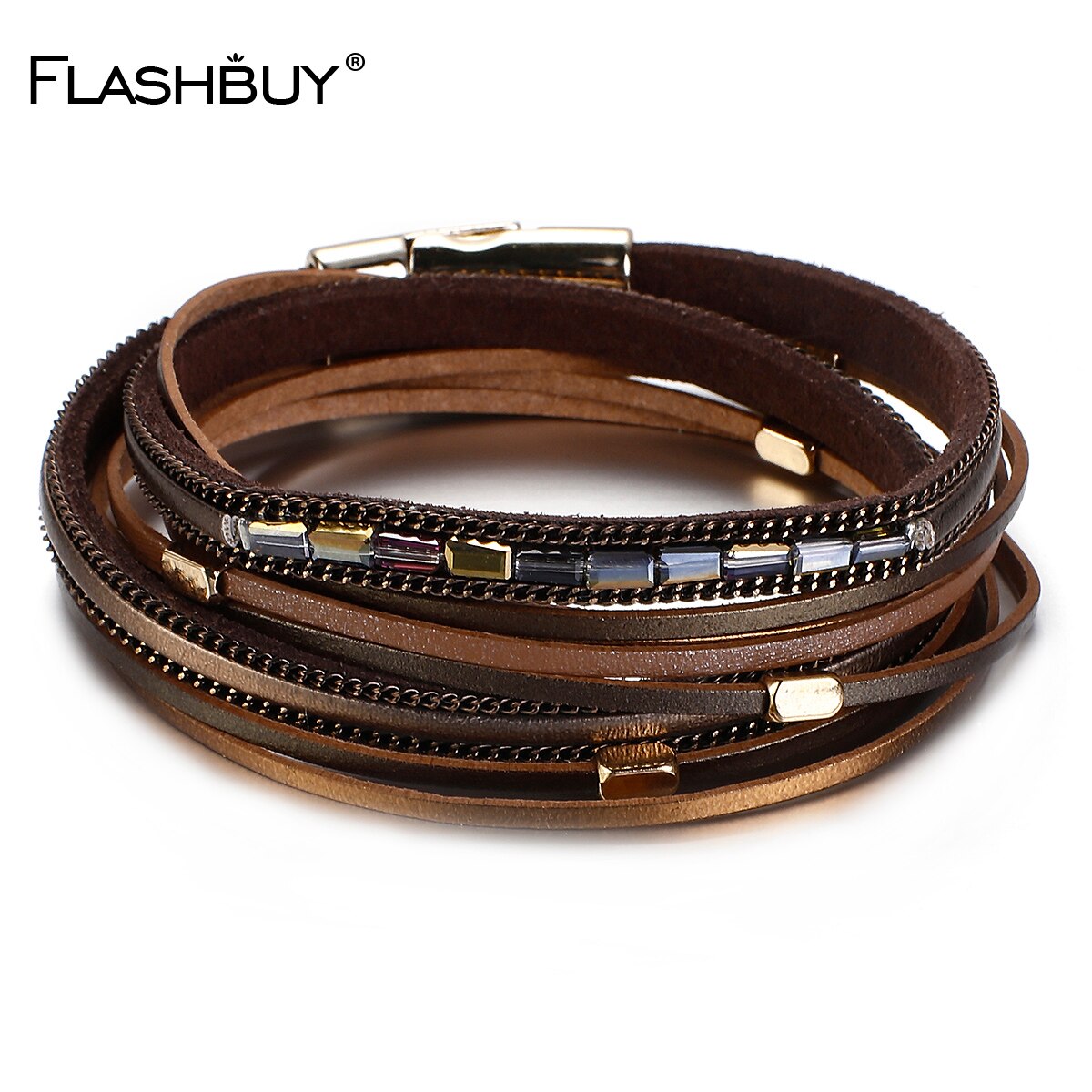 FLASHBUY Simple Women Leather Bracelet Vintage Bohemian Charm Multiple Layers Wristband Bracelet Costume Jewellery