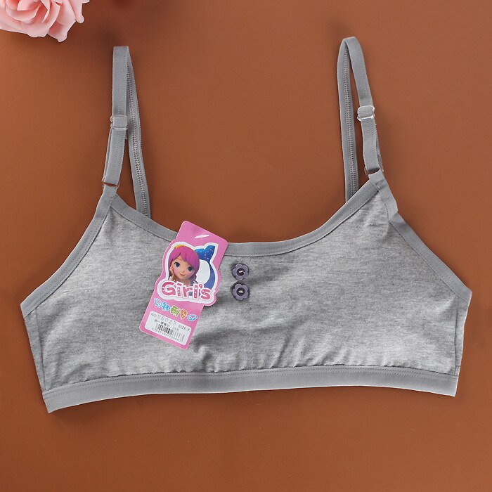Effenkleurige, eendelige, dunne kanten trainingsbeha voor jonge meisjes met drie haakjes aan de achterkant: Grijs