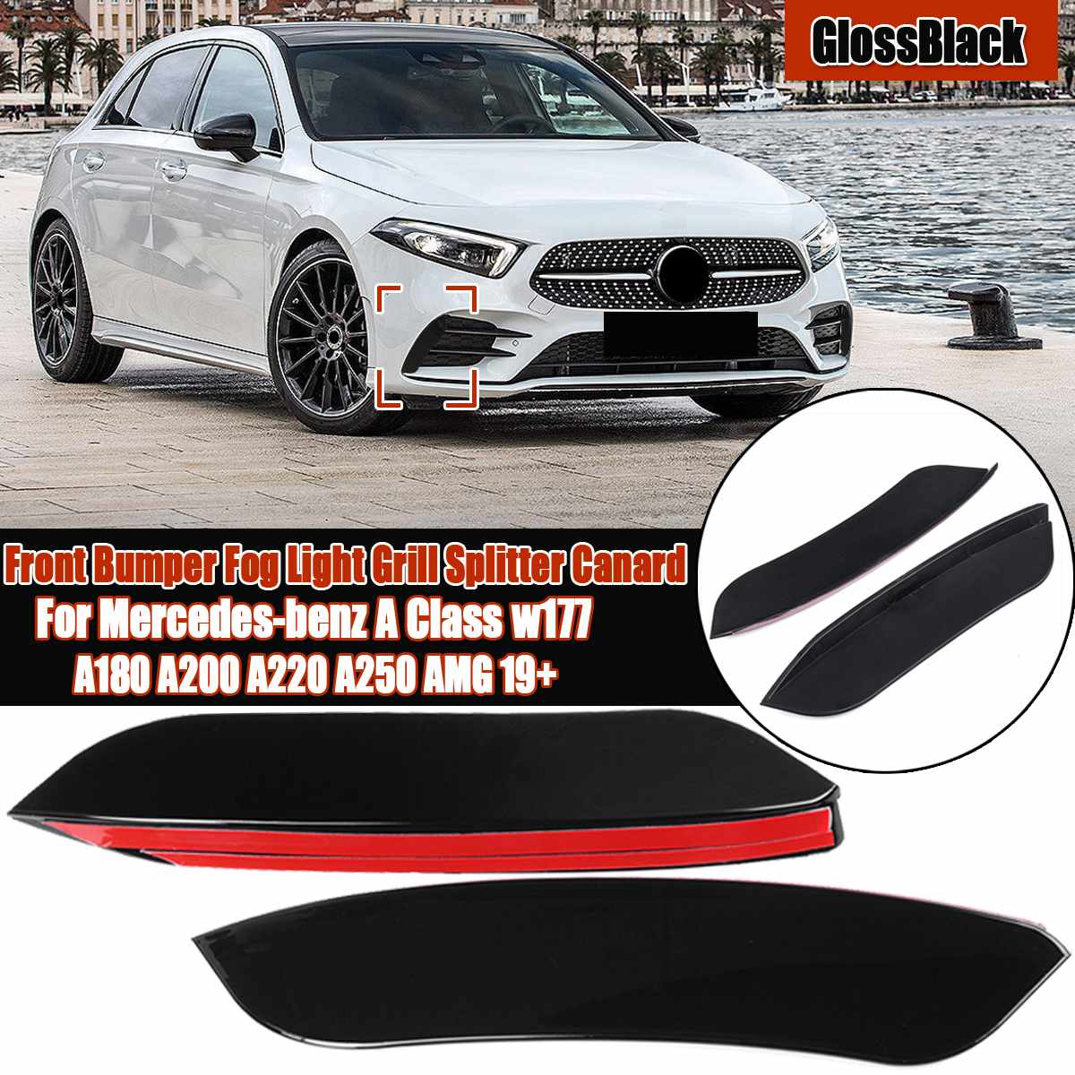 Paar Front Lower Bumper Lip Splitter Canard Trim Voor Mercedes-Benz A-klasse W177 A180 A200 A220 A250 Voor amg 2022 +: GlossBlack part B